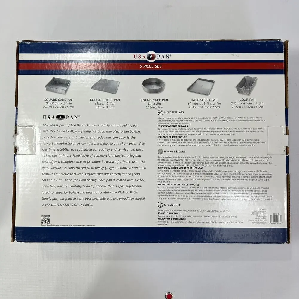 USA Pan 5-Piece Commercial Nonstick Bakeware Set Made in USA 1360ST New in Box